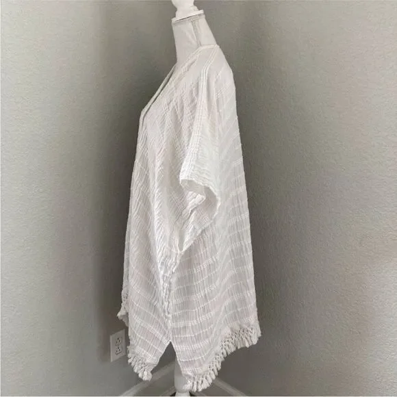 Aerie Womens White Crochet Fringe Hem Open Front Kimono Cover Up Cardigan OS - Picture 2 of 7